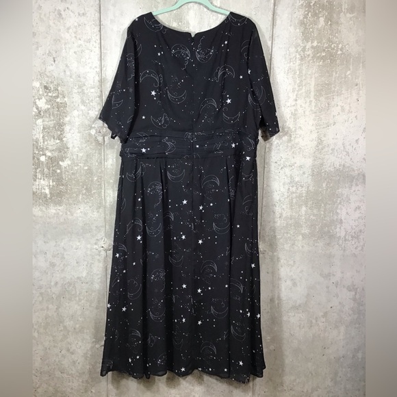eShakti Womens Maxi Dress Size 24W Pockets Sheer Chiffon Celestial Black Witchy - Picture 3 of 16